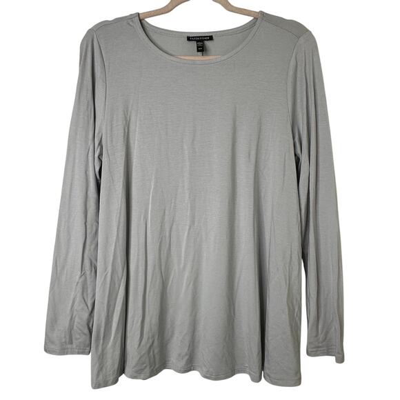 Md Eileen Fisher Gray Long Sleeve Swing Top Lyocell Soft Minimalist Sustainable - Picture 1 of 4